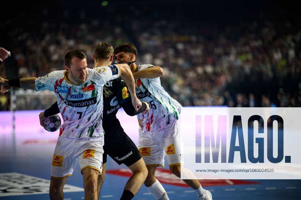 COLOGNE, GERMANY - 15 JUNE, 2025: Antonio Serradilla Cuenca, Mijajlo Marsenic - The final match of TruckScout24 EHF FINAL4 Fuchse Berlin vs SC Magdeburg at Lanxess Arena.