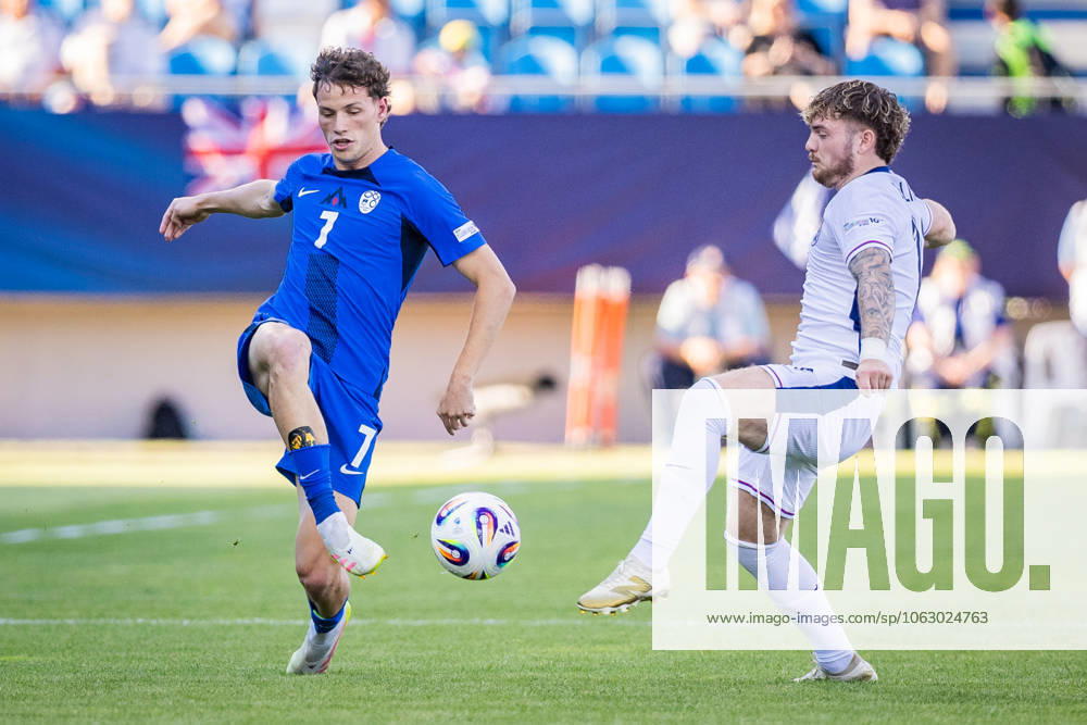 ENGLAND U21, U 21 - SLOVENIA U21 Harvey Elliott of England and Tjas Begic of Slovenia during the UEFA European Under-21 Championship 2025 Group B football match between England U21 and Slovenia U21. Stadium Nitra Arena, Nitra, Slovakia, June 15, 2025. Photo by Branislav Racko