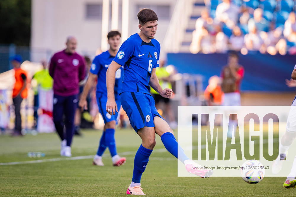 ENGLAND U21, U 21 - SLOVENIA U21 Zan Jevsenak of Slovenia during the UEFA European Under-21 Championship 2025 Group B football match between England U21 and Slovenia U21. Stadium Nitra Arena, Nitra, Slovakia, June 15, 2025. Photo by Branislav Racko