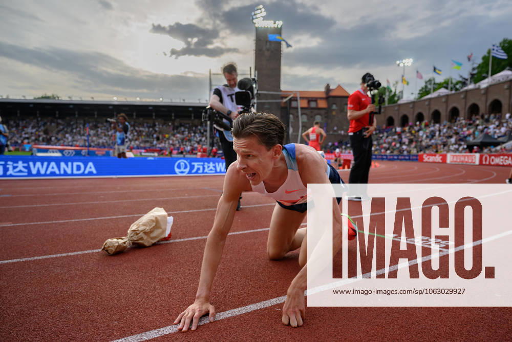 Andreas Almgren of Sweden celebrates after winning the mens 5000 meters during Bauhaus galan, part of the Diamond League series, June 15, 2025 in Stockholm Photo Simon Hastegard BILDBYRAN kod SH SH0634 bbeng friidrott athletics friidrett diamond league bauhaus galan stockholm jubel