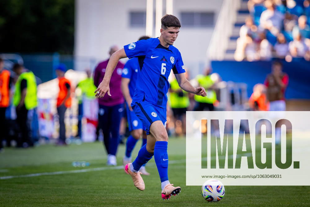 ENGLAND U21, U 21 - SLOVENIA U21 Zan Jevsenak of Slovenia during the UEFA European Under-21 Championship 2025 Group B football match between England U21 and Slovenia U21. Stadium Nitra Arena, Nitra, Slovakia, June 15, 2025. Photo by Branislav Racko