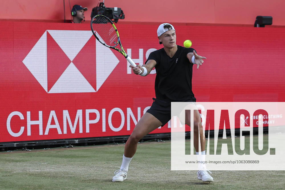 18th June 2025; HSBC Championships, Queens Club, West Kensington, London, England: HSBC Mens Championships Queens Club, Day 3; Holger Rune (DEN) plays a forehand shot against Mackenzie McDonald (USA) ActionPlus12802417 HenningxVonxJagow