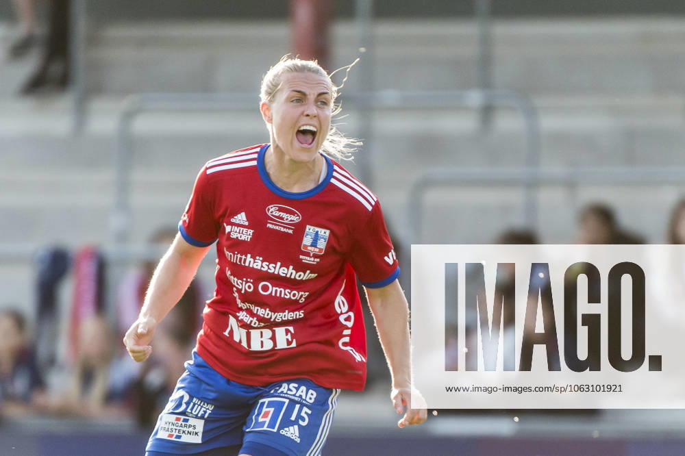 Vittsjös Nellie Persson cheers during the football match in Damallsvenskan between Rosengard and Vittsjö on June 19, 2025 in Malmö