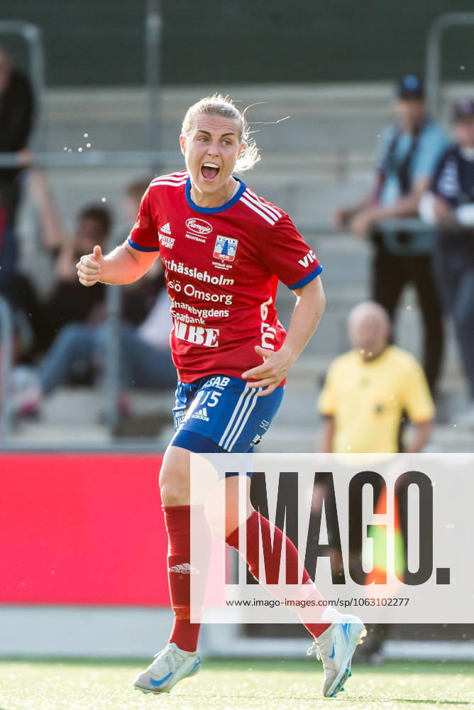 Vittsjös Nellie Persson cheers during the football match in Damallsvenskan between Rosengard and Vittsjö on June 19, 2025 in Malmö