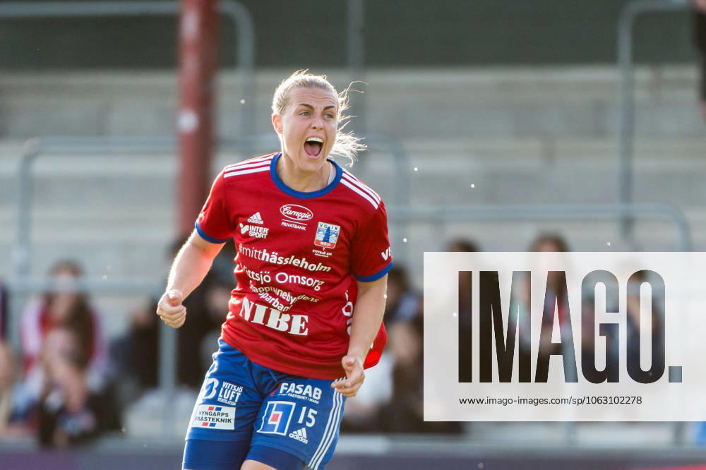 Vittsjös Nellie Persson cheers during the football match in Damallsvenskan between Rosengard and Vittsjö on June 19, 2025 in Malmö
