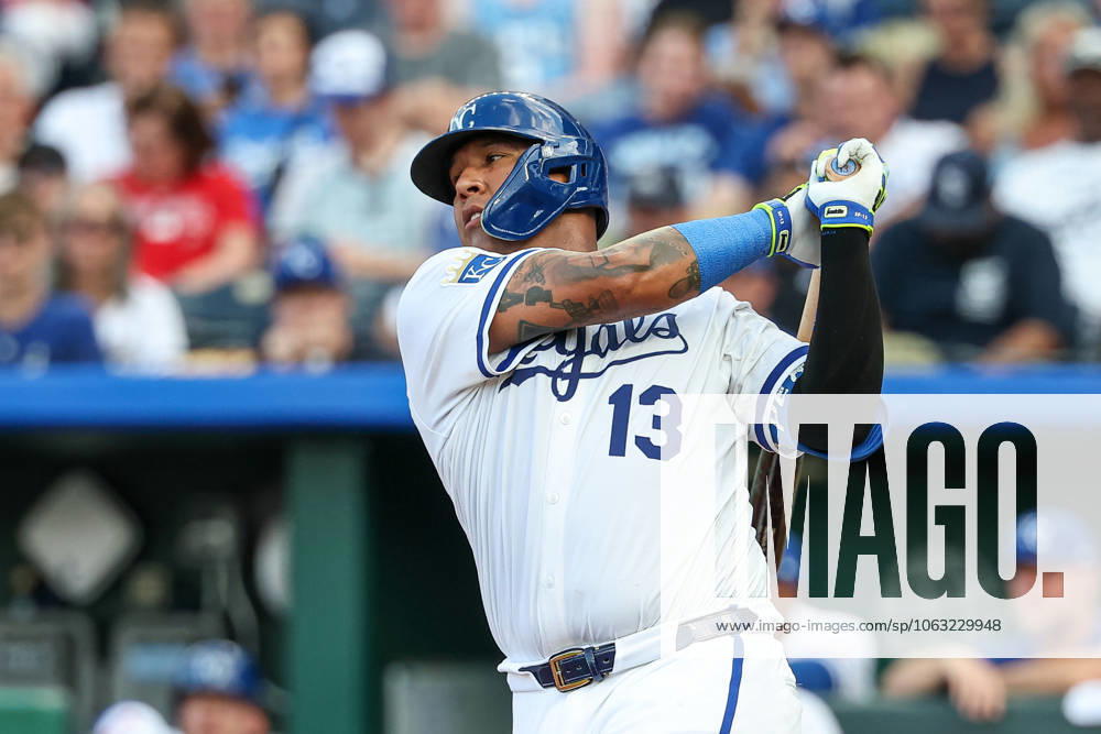 Kansas City Royals catcher Salvador Perez (13) bats against the Tampa Bay Rays at Kauffman Stadium in Kansas City, MO. CSM Kansas City United States of America - ZUMAc04_ 20250624_zma_c04_061