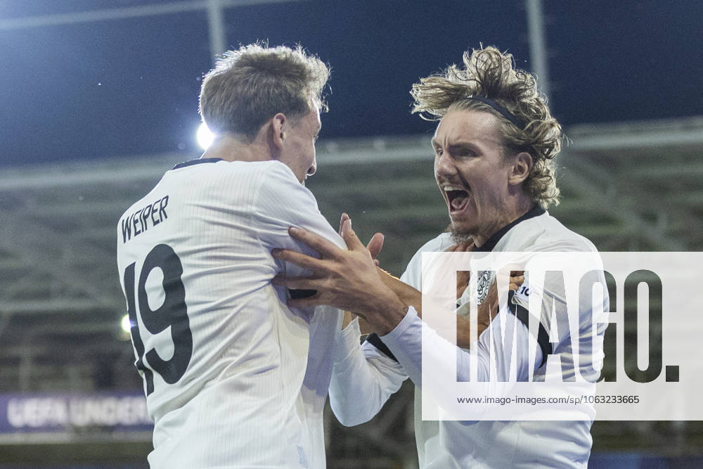 UEFA European Under-21 Championship, semi-final Germany France 25 06 2025 Nick Woltemade Germany, 10 cheers after his goal with Nelson Weiper Germany, 19 during the UEFA European Under-21 Championship semi-final match Germany France, on 25 06 2025, Kosice Football Arena, Kosice, Slovakia