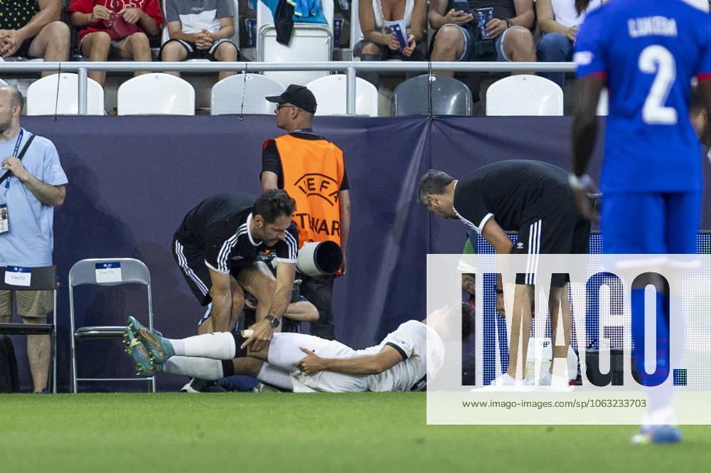 UEFA U21 European Championship, semi-final Germany France 25 06 2025 Max Rosenfelder Germany, 5 has to be substituted due to injury during the UEFA U21 European Championship semi-final match Germany France, on 25 06 2025, Kosice Football Arena, Kosice, Slovakia