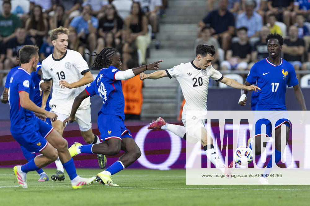 UEFA U21 European Championship, semi-final Germany France 25 06 2025 Paul Nebel Germany, 20 , Ismael Doukoure France, 19 , Soungoutou Magassa France, 17 during the UEFA U21 European Championship semi-final match Germany France, on 25 06 2025, Kosice Football Arena, Kosice, Slovakia