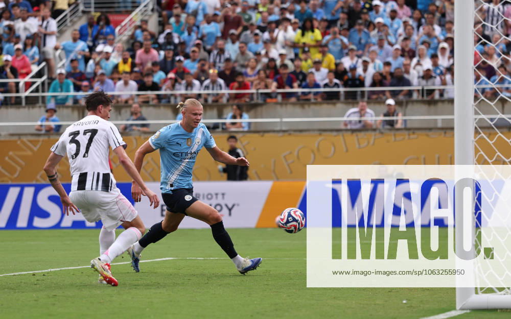 Orlando, USA, 26th June 2025. Erling Haaland of Manchester City scoring their third goal during the Juventus vs Manchester City FIFA Club World Cup match at Camping World Stadium, Orlando. Picture credit should read: David Klein Sportimage . SPI_081_DK_Juventus_Man_City SPI-3993-0080
