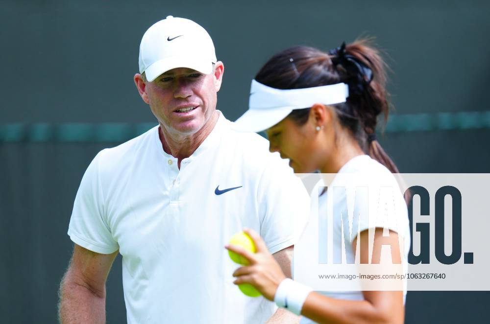 Emma Raducanu practices watched by coach Mark Petchey Wimbledon Tennis Championships, Friday Practice, The All England Lawn Tennis and Croquet Club, London, UK - 27 Jun 2025London The All England Lawn Tennis and United Kingdom