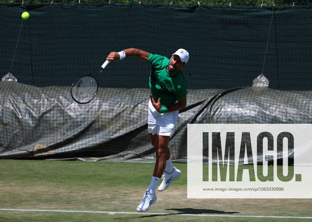 29th June 2025; All England Lawn Tennis and Croquet Club, London, England; Wimbledon Tennis Tournament, Practice Day; Seven-time Wimbledon Champion Novak Djokovic (SRB) practising on the Aorangi courts ActionPlus12806759 JohnxPatrickxFletcher