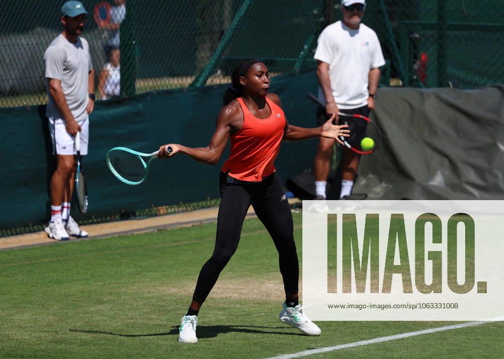 29th June 2025; All England Lawn Tennis and Croquet Club, London, England; Wimbledon Tennis Tournament, Practice Day; Coco Gauff (USA) practising on the Aorangi courts ActionPlus12806780 JohnxPatrickxFletcher