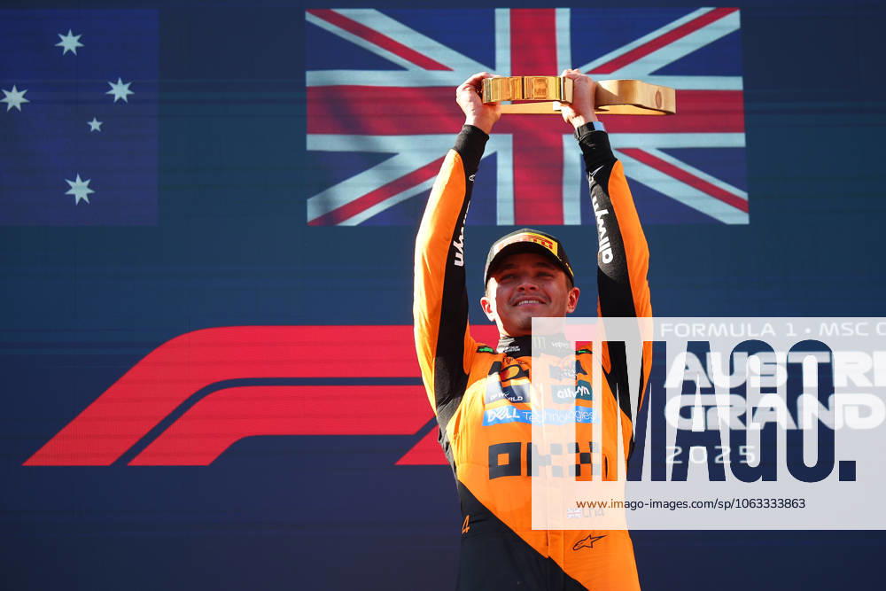 Bilder des Jahres 2025, Sport 06 Juni F1 Gran Prix of Austria Lando Norris of McLaren Formula 1 Team celebrates on the podium at the end of F1 Grand Prix of Austria at Redbull Ring on June 29 2025 in Spielberg, Austria. Spielberg Redbull Ring Austria