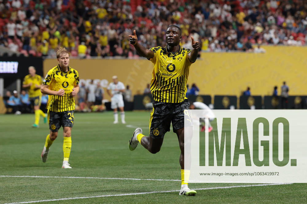 Atlanta, USA, 1st July 2025. Serhou Guirassy of Borussia Dortmund celebrates after scoring his second goal to give the side a 2-0 lead during the Borussia Dortmund vs CF Monterrey FIFA Club World Cup match at Mercedes Benz Stadium, Atlanta. Picture credit should read: Jonathan Moscrop Sportimage . SPI_014_JM_BORUSSIA_MONTERREY_ SPI-3997-0014