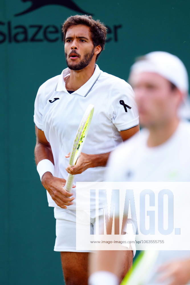 Francisco Cabral of Portugal wearing a black ribbon for Diogo Jota, during his Men s Doubles second round match Wimbledon Tennis Championships, Day 5, The All England Lawn Tennis and Croquet Club, London, UK - 04 Jul 2025London The All England Lawn Tennis and United Kingdom