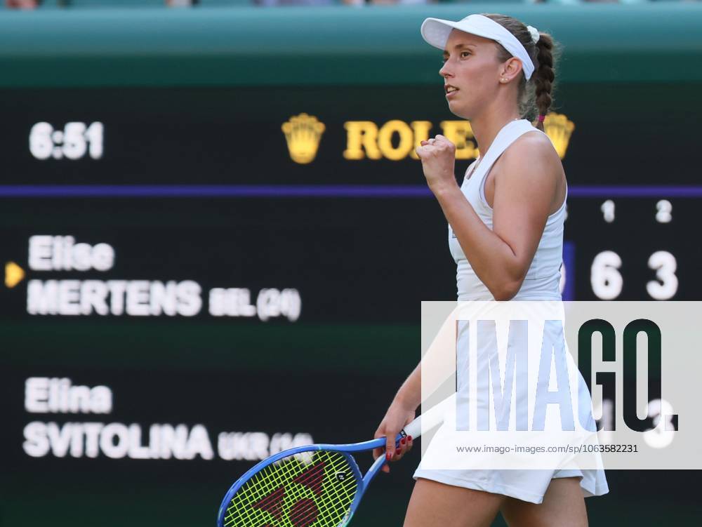 Belgian Elise Mertens reacts during a tennis match against Ukrainian Svitolina, in the third round of the women s singles at the 2025 Wimbledon grand slam tournament, Friday 04 July 2025 at the All England Tennis Club, in South-West London, Britain. BENOITxDOPPAGNE x128428276x