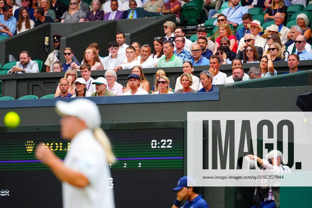 The players box of Sonay Kartal during her fourth round match Wimbledon Tennis Championships, Day 7, The All England Lawn Tennis and Croquet Club, London, UK - 06 Jul 2025London The All England Lawn Tennis and United Kingdom