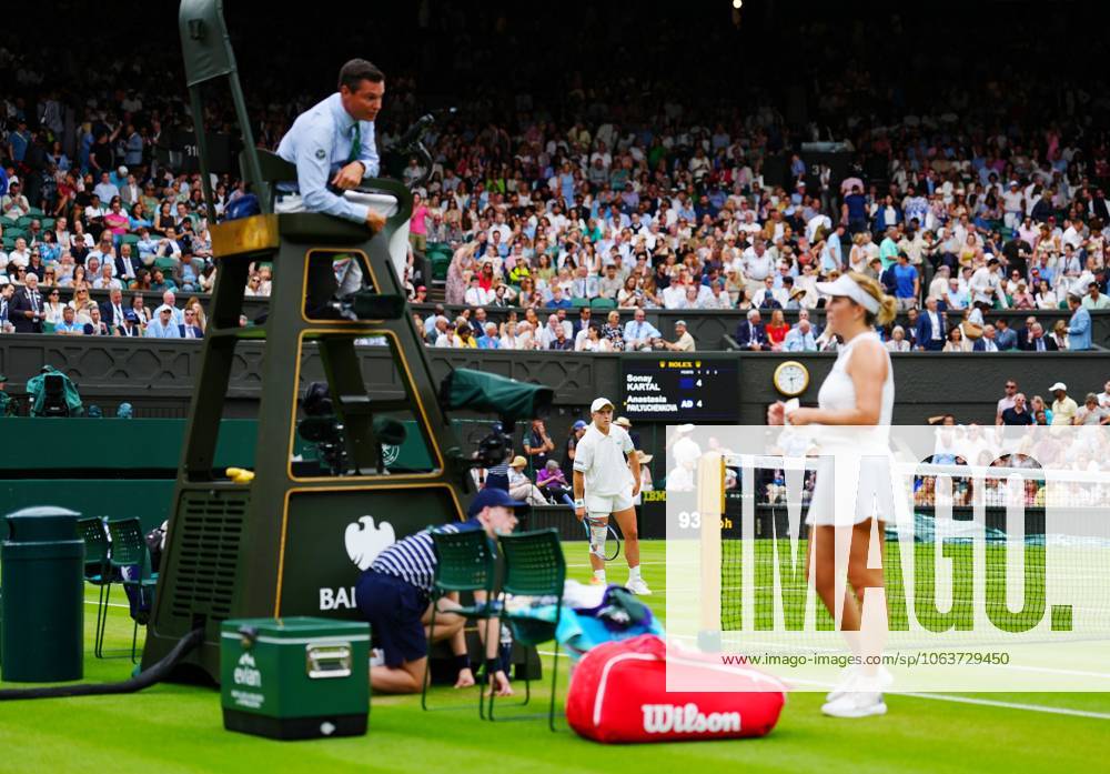 Delay due to a problem with the automated line calling system Wimbledon Tennis Championships, Day 7, The All England Lawn Tennis and Croquet Club, London, UK - 06 Jul 2025London The All England Lawn Tennis and United Kingdom