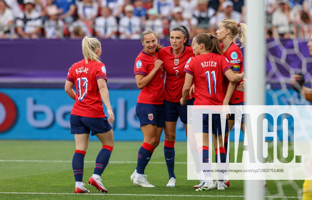 CHE, Sion, Norway vs Finland, international match, soccer, UEFA, Stade de Tourbillon, UEFA European Women s Championship 2025, group stage matchday 2 in the picture norway celebrates the first goal 1 0 DFB DFL REGULATIONS PROHIBIT ANY USE OF PHOTOGRAPHS AS IMAGE SEQUENCES AND OR QUASI VIDEO, 06 07 2025,