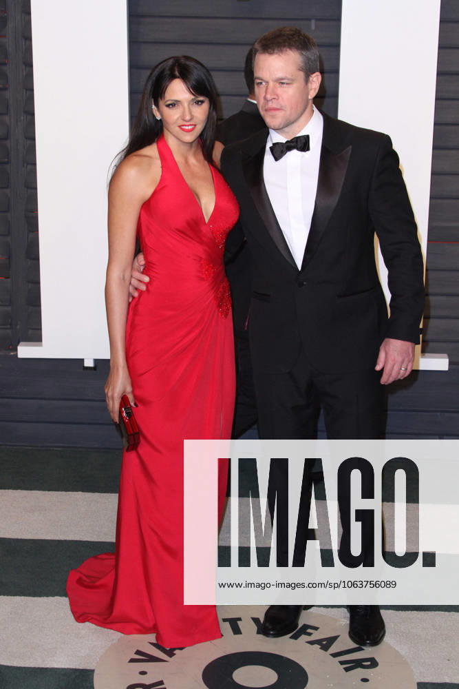 Beverly Hills, CA, United States - 28 February 2016 - Beverly Hills, California - Luciana Barroso, Matt Damon. 2016 Vanity Fair Oscar Party hosted by Graydon Carter following the 88th Academy Awards held at the Wallis Annenberg Center for the Performing Arts. Photo Credit: AdMedia