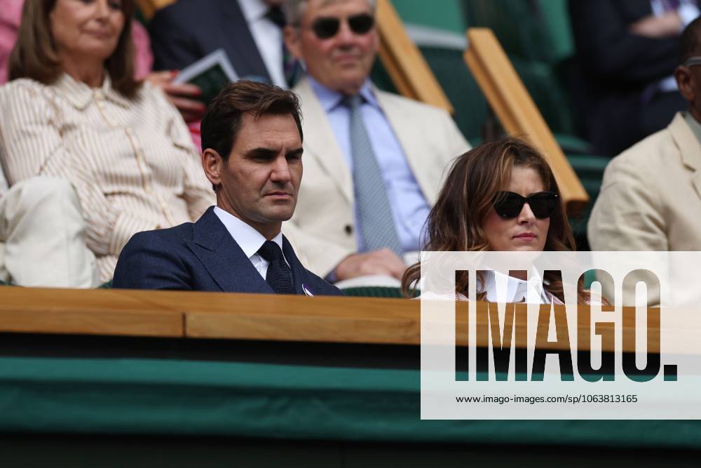 Roger Federer and Mirka Federer watch the Novak Djokovic v Alex de Minaur Round of 16 match Wimbledon Tennis Championships, Day 8, The All England Lawn Tennis and Croquet Club, London, UK - 07 Jul 2025London The All England Lawn Tennis and United Kingdom