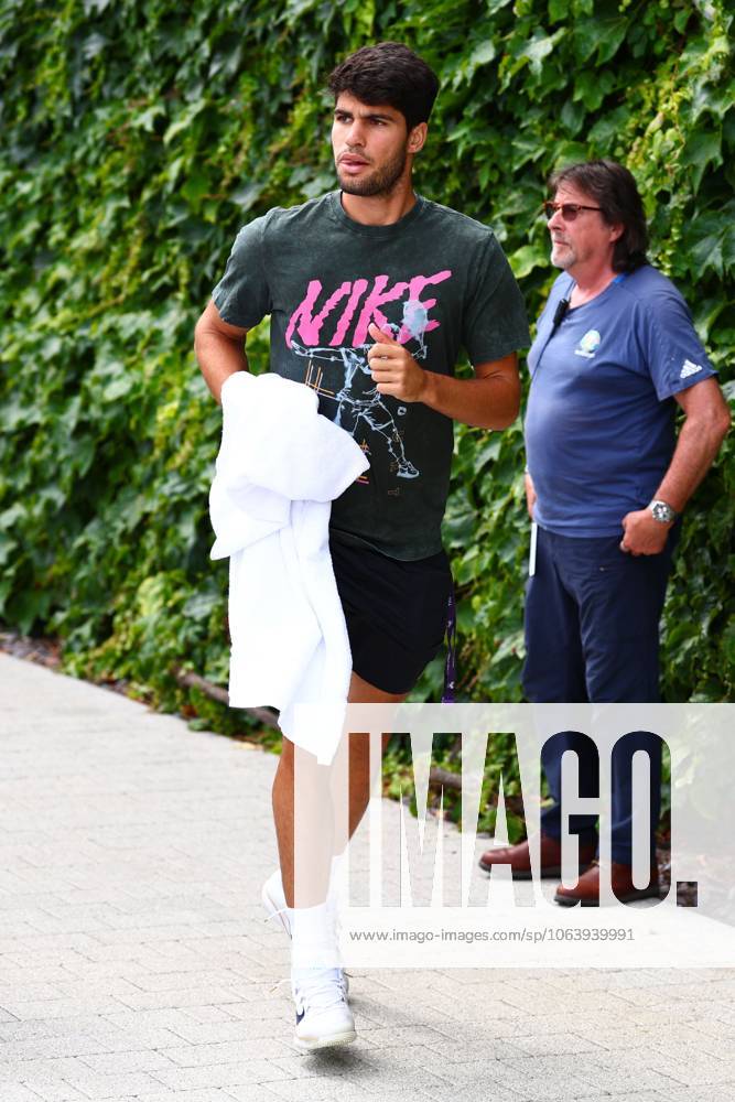 Carlos Alcaraz on the practice courts Wimbledon Tennis Championships, Day 10, The All England Lawn Tennis and Croquet Club, London, UK - 09 Jul 2025London The All England Lawn Tennis and United Kingdom