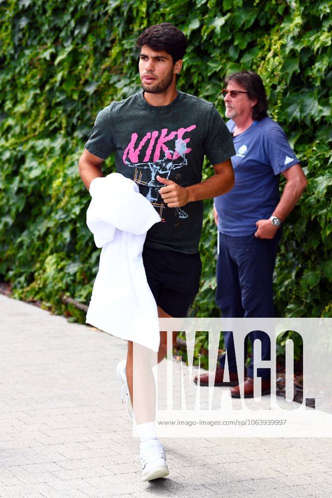 Carlos Alcaraz on the practice courts Wimbledon Tennis Championships, Day 10, The All England Lawn Tennis and Croquet Club, London, UK - 09 Jul 2025London The All England Lawn Tennis and United Kingdom