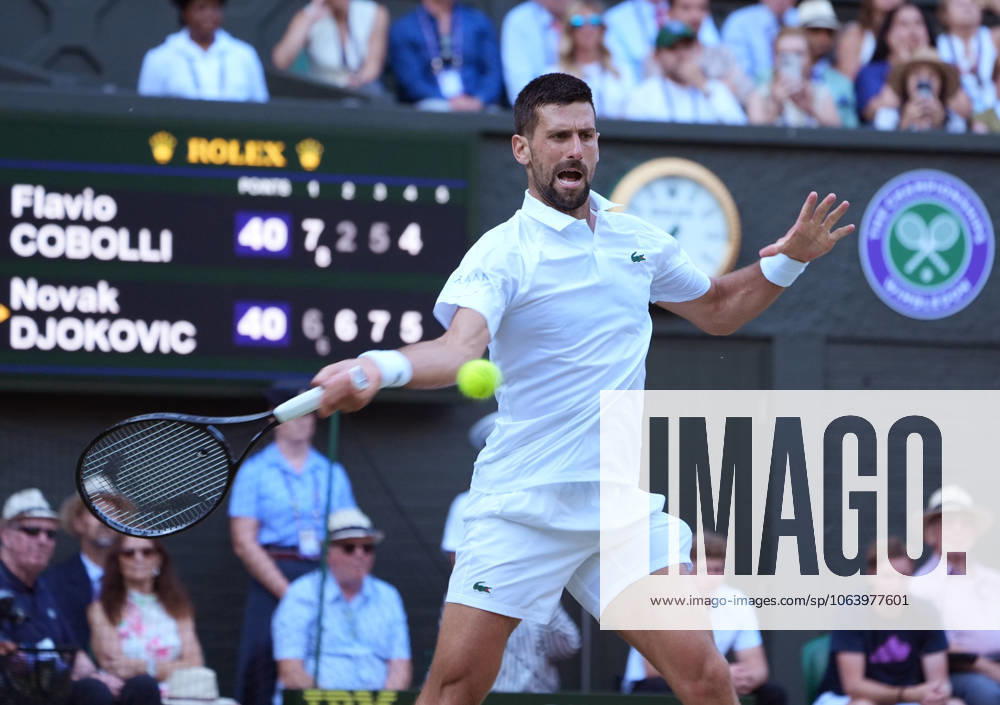 Tennis - 2025 Wimbledon Championships - Mens singles- Quarter Final - Flavio Cobolli v Novak Djokovic All England Lawn Tennis & Croquet Club - Wednesday 9th July 2025 Novak Djokovic