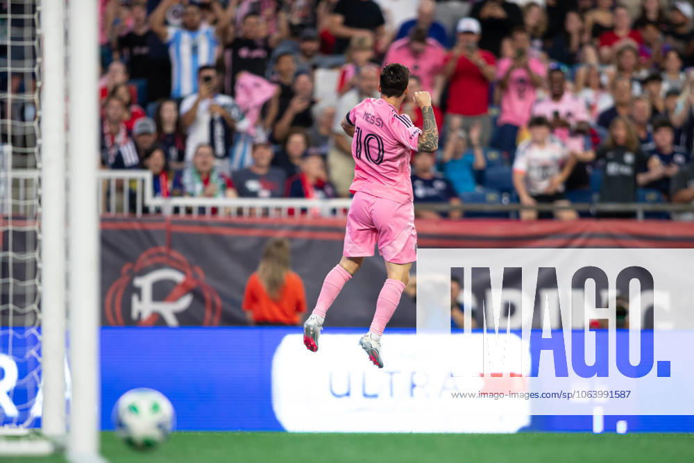 Foxborough, Massachusetts, USA; Inter Miami CF forward Lionel Messi (10) celebrates a goal in a Major League Soccer game between the New England Revolution and Inter Miami CF at Gillette Stadium. (c) CSM - ZUMAc04_ 20250709_zma_c04_170