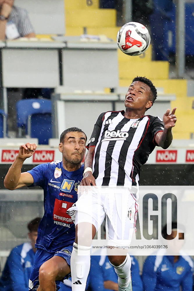 Besiktas vs St. Polten - Friendly match ST. POLTEN, AUSTRIA - JULY 10: St. Polten defender Dirk Carlson (L) and Besiktas forward Keny Arroyo (R) compete for the ball during a pre-season friendly match between St. Polten and Besiktas at NV Arena in St. Polten, Austria, on July 10, 2025. Ahmet Okatali Anadolu Polten Austria. Editorial use only. Please get in touch for any other usage.