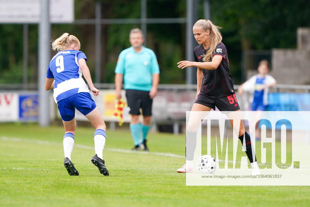 2025-07-11 PEC Zwolle Women v Bayer Leverkusen Women - Pre-season friendly WEZEP, NETHERLANDS - JULY 11: Lyanne Iedema of PEC Zwolle, Juliette Vidal of Bayer Leverkusen 04 during the Pre-season friendly match between PEC Zwolle Women and Bayer Leverkusen Women at Sportpark Mulderssingel on July 11, 2025 in Wezep, Netherlands. Wezep Sportpark Mulderssingel Netherlands Content not available for redistribution in The Netherlands directly or indirectly through any third parties.