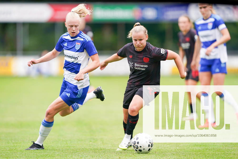 2025-07-11 PEC Zwolle Women v Bayer Leverkusen Women - Pre-season friendly WEZEP, NETHERLANDS - JULY 11: Melissa Schilder of PEC Zwolle, Friederike Repohl of Bayer Leverkusen 04 during the Pre-season friendly match between PEC Zwolle Women and Bayer Leverkusen Women at Sportpark Mulderssingel on July 11, 2025 in Wezep, Netherlands. Wezep Sportpark Mulderssingel Netherlands Content not available for redistribution in The Netherlands directly or indirectly through any third parties.