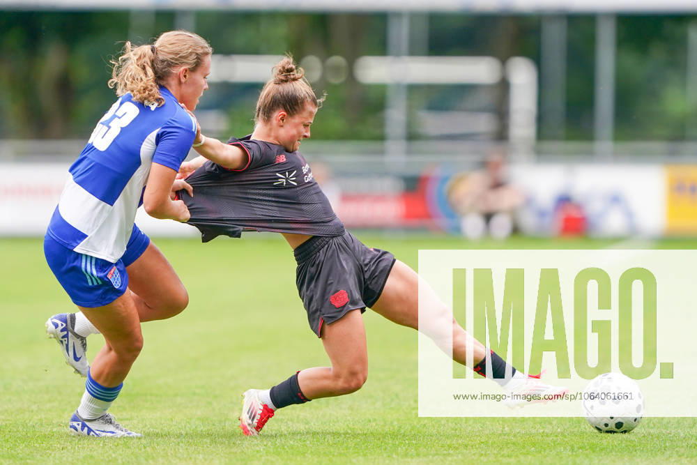 2025-07-11 PEC Zwolle Women v Bayer Leverkusen Women - Pre-season friendly WEZEP, NETHERLANDS - JULY 11: Inske Weiman of PEC Zwolle, Kristin Kogel of Bayer Leverkusen 04 during the Pre-season friendly match between PEC Zwolle Women and Bayer Leverkusen Women at Sportpark Mulderssingel on July 11, 2025 in Wezep, Netherlands. Wezep Sportpark Mulderssingel Netherlands Content not available for redistribution in The Netherlands directly or indirectly through any third parties.