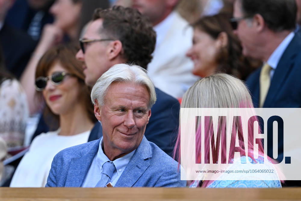 Day Twelve: The Championships - Wimbledon 2025 LONDON, ENGLAND - JULY 11: Former tennis player Bjorn Borg looks on from the royal box alongside Patricia Borg ahead of the Gentlemen s semi-final match between Taylor Fritz of United States and Carlos Alcaraz of Spain on day twelve of The Championships Wimbledon 2025 at All England Lawn Tennis and Croquet Club on July 11, 2025 in London, England. (Photo by Visionhaus via ) London All England Lawn Tennis and Croq England United Kingdom