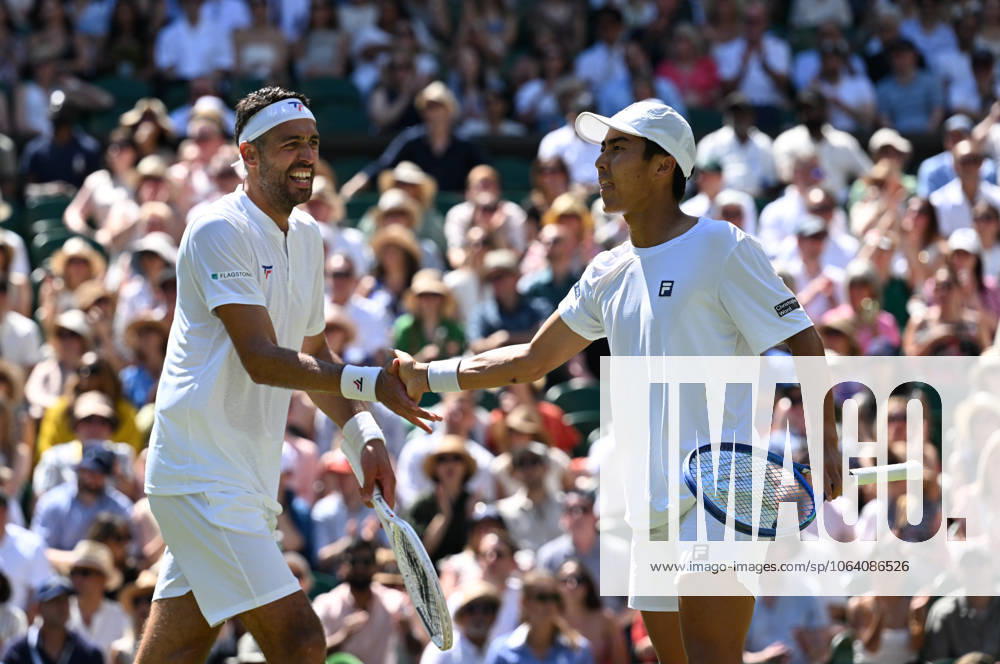 (250712) -- LONDON, July 12, 2025 -- Rinky Hijikata David Pel (L) react during the men s doubles final between Rinky Hijikata (Australia) David Pel (the Netherlands) and Julian Cash Lloyd Glasspool of Britain at the Wimbledon Tennis Championships in London, Britain, July 12, 2025. ) (SP)BRITAIN-LONDON-TENNIS-WIMBLEDON-MEN S DOUBLES-FINAL ZhaoxDingzhe