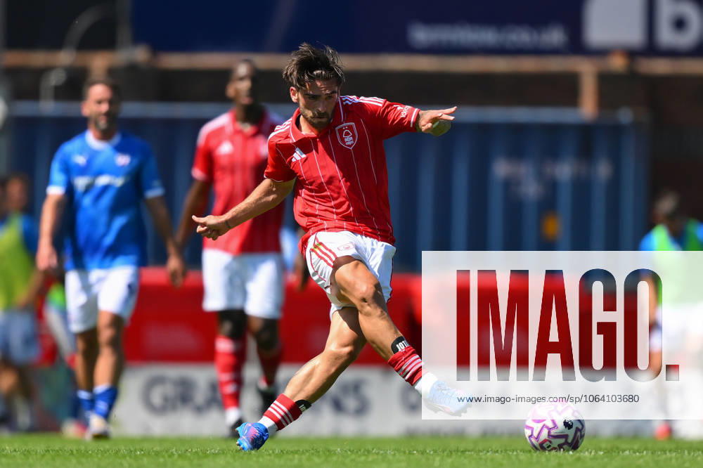 Chesterfield v Nottingham Forest - Pre-Season Friendly Jota Silva of Nottingham Forest crosses the ball during the pre-season friendly match between Chesterfield and Nottingham Forest at the SMH Group Stadium in Chesterfield, England, on July 12, 2025. Chesterfield Derbyshire United Kingdom