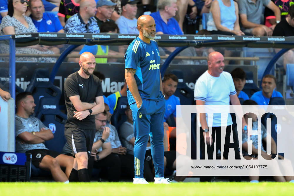 Chesterfield v Nottingham Forest - Pre-Season Friendly Nuno Espirito Santo, Nottingham Forest head coach, looks on during the pre-season friendly match between Chesterfield and Nottingham Forest at the SMH Group Stadium in Chesterfield, England, on July 12, 2025. Chesterfield Derbyshire United Kingdom
