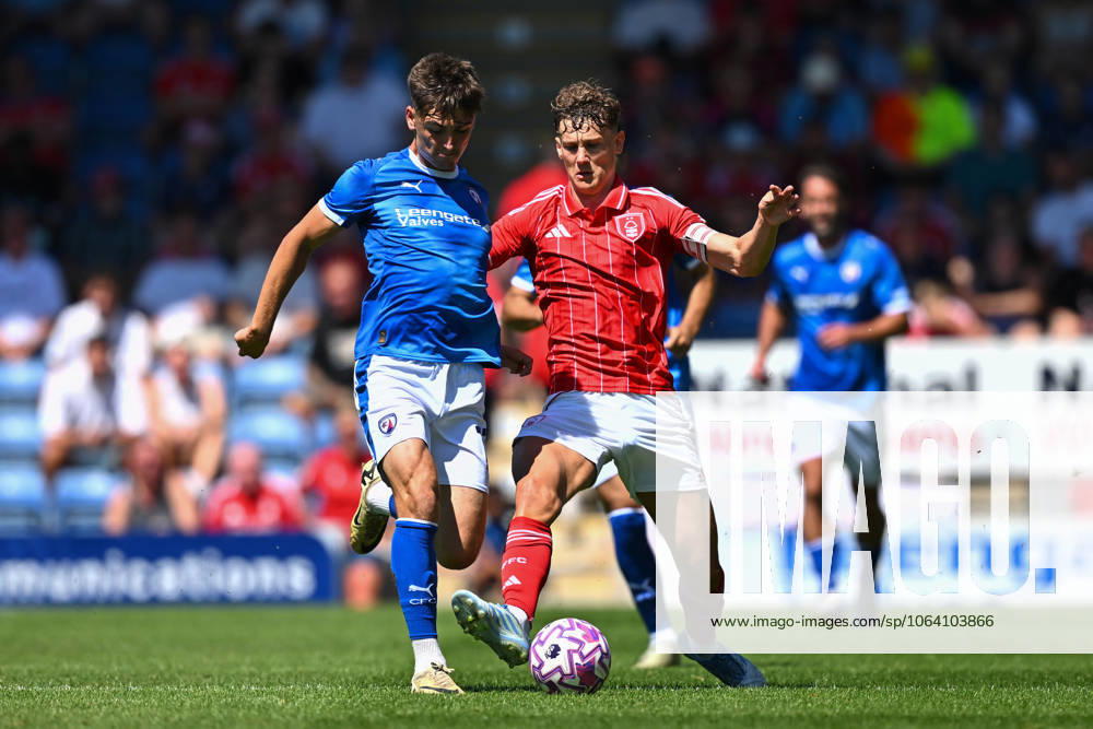 Chesterfield v Nottingham Forest - Pre-Season Friendly Ryan Yates of Nottingham Forest battles for the ball during the pre-season friendly match between Chesterfield and Nottingham Forest at the SMH Group Stadium in Chesterfield, England, on July 12, 2025. Chesterfield Derbyshire United Kingdom