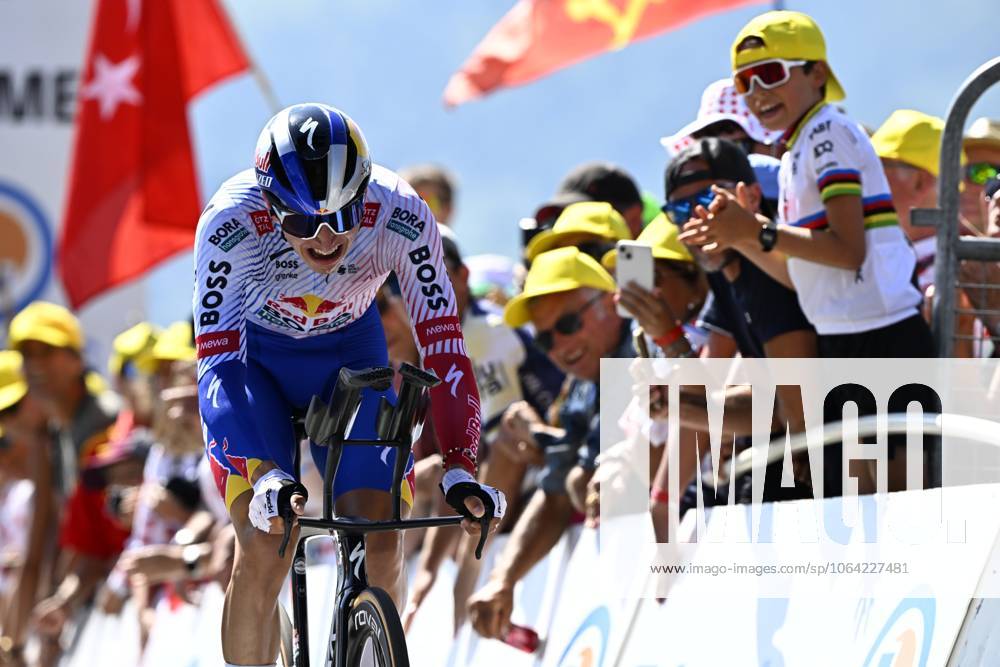 German Florian Lipowitz of Red Bull-BORA-Hansgrohe pictured at the finish of stage 13 of the 2025 Tour de France cycling race, an 11km individual time trial from Loudenvielle to Peyragudes, on Friday 18 July 2025 in France. The 112th edition of the Tour de France starts on Saturday 5 July in Lille, France, and will finish in Paris, France on the 27th of July. JASPERxJACOBS x129499027x
