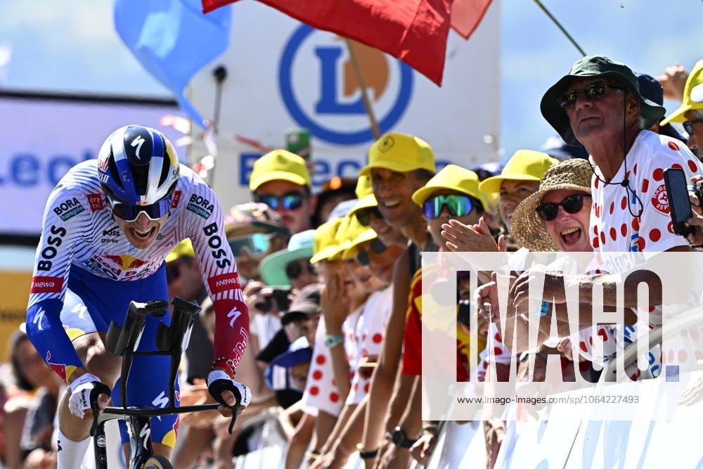 German Florian Lipowitz of Red Bull-BORA-Hansgrohe pictured at the finish of stage 13 of the 2025 Tour de France cycling race, an 11km individual time trial from Loudenvielle to Peyragudes, on Friday 18 July 2025 in France. The 112th edition of the Tour de France starts on Saturday 5 July in Lille, France, and will finish in Paris, France on the 27th of July. JASPERxJACOBS x129499081x