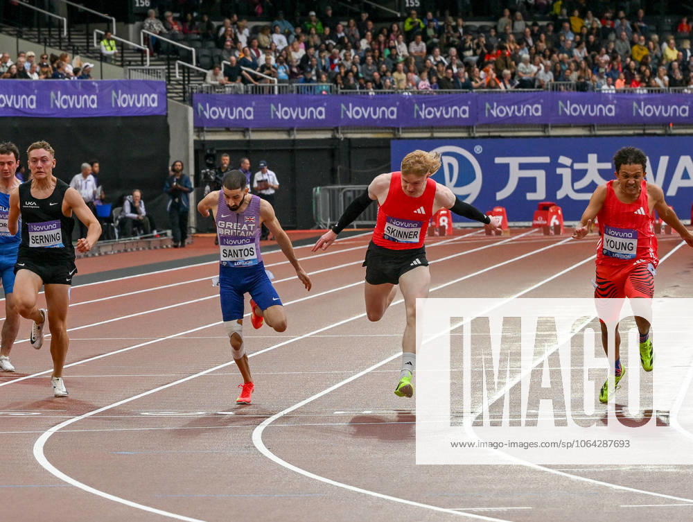 Novuna London Athletics Meet, London, UK. 19 July 2025. London, UK, 19 July 2025. 100m Para Mens, 1 SKINNER Zak GBR, 2 YOUNG Thomas GBR, 3 SANTOS Kevin during the Novuna London Athletics Meet 2025, part of the Wanda Diamond League at London Stadium, Queen Elizabeth Park, London, UK., Credit:Lee Floyd Avalon UK, London, London Stadium, Queen Elizabeth