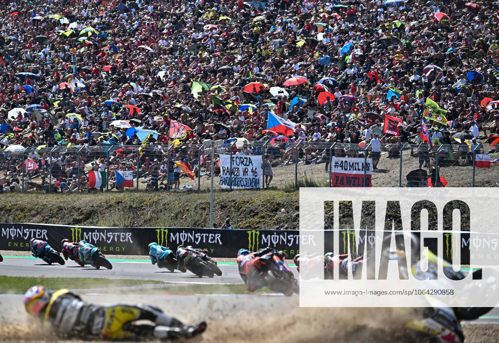 The Grand Prix of the Czech Republic, Moto3 category World Championship, WM, Weltmeisterschaft race, in Brno, Czech Republic, on July 20, 2025. Riccardo Rossi from Italy, Rivacold Snipers Team, in the foreground after a crash. (CTKxPhoto LubosxPavlicek) CTKPhotoP2025072002935 CTKPhotoP2025072002935
