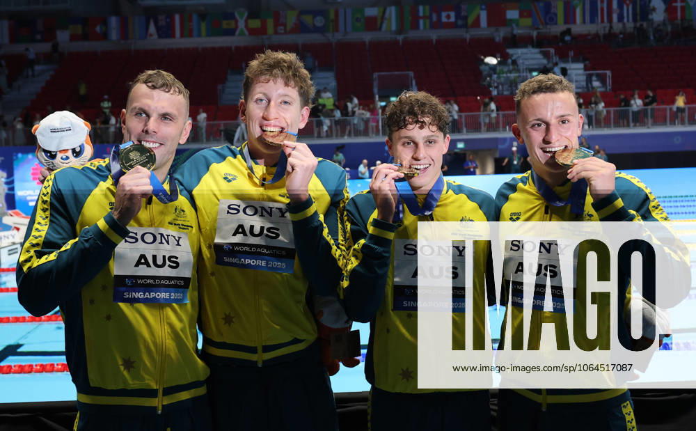 World Aquatics Championships 2025 Singapore World Aquatics Championships 2025 Singapore Men 4x100 Men Freestyle Team Australia clinched the gold medal in the Womens 4x100m Freestyle Relay, followed by the United States with silver and the Netherlands securing bronze during the medal ceremony at the World Aquatics Championships 2025. Singapore Aquatics Centre Singapore