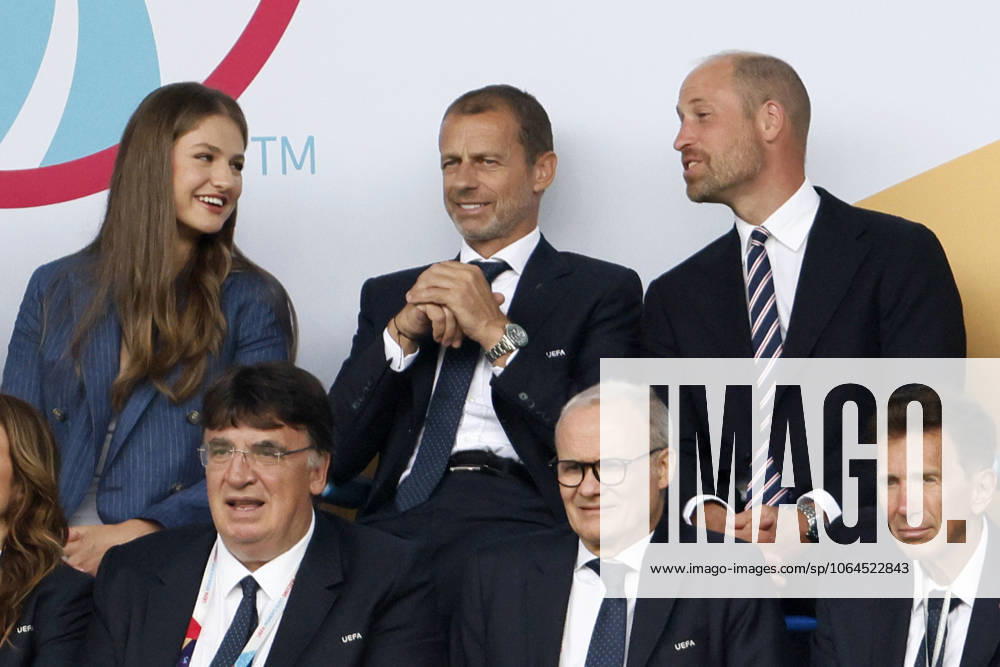 England v Spain - UEFA Women s EURO 2025 Final Leonor, Princess of Asturia speaks to Prince William with Aleksander Ceferin President of UEFA in the middle before the UEFA Women s EURO 2025 Final match between England and Spain at St. Jakob-Park on July 27, 2025 in Basel, Switzerland. Basel St. Jakob-Park Switzerland Switzerland