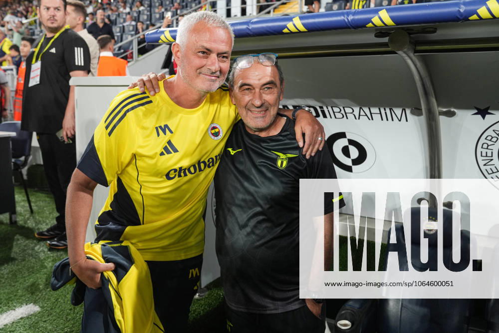 Fenerbahce v Lazio - Friendly match??????? ISTANBUL, TURKIYE - JULY 30: Fenerbahce head coach Jose Mourinho (L) and Lazio head coach Maurizio Sarri (R) wish each other success before a friendly match at Chobani Stadium in Istanbul, Turkiye, on July 30, 2025. Cemal Yurttas Anadolu Istanbul Turkey. Editorial use only. Please get in touch for any other usage.