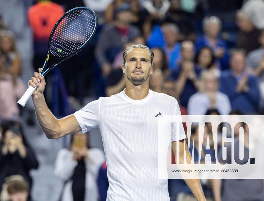 (250801) -- TORONTO, Aug. 1, 2025 -- Alexander Zverev of Germany celebrates victory after the third round of the men s singles match between Alexander Zverev of Germany and Matteo Arnaldi of Italy at the 2025 National Bank Open tennis tournament in Toronto, Canada, July 31, 2025. (Photo by Xinhua) (SP)CANADA-TORONTO-TENNIS-NATIONAL BANK OPEN-MEN S SINGLES ZouxZheng