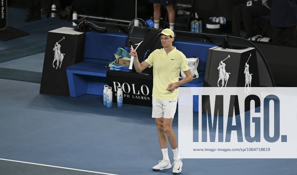 2025 Australian Open MELBOURNE, AUSTRALIA - JANUARY 22: Jannik Sinner of Italy goes thrugh to the Semi Final after his win against Alex de Minaur of Australia (not seen) during the Quarter Finals at the Australian Open grand slam tennis tournament at Melbourne Park in Melbourne, Australia on January 22, 2025 Australia World. Editorial use only. Please get in touch for any other usage.