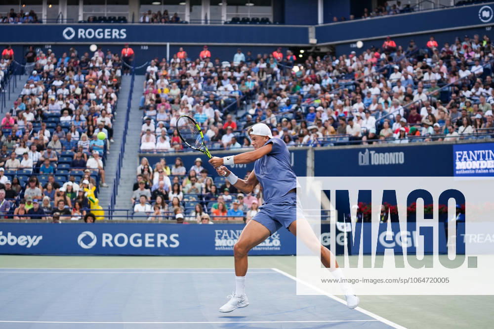 National Bank Open 2025 - Day 8 TORONTO, CANADA - AUGUST 2 : Holger Rune of Denmark in action against Alexei Popyrin of Australia on day eight of the 2025 National Bank Open at Sobeys Stadium in Toronto, Ontario, Canada on August 2, 2025. Mert Alper Dervis Anadolu Ontario Canada. Editorial use only. Please get in touch for any other usage.