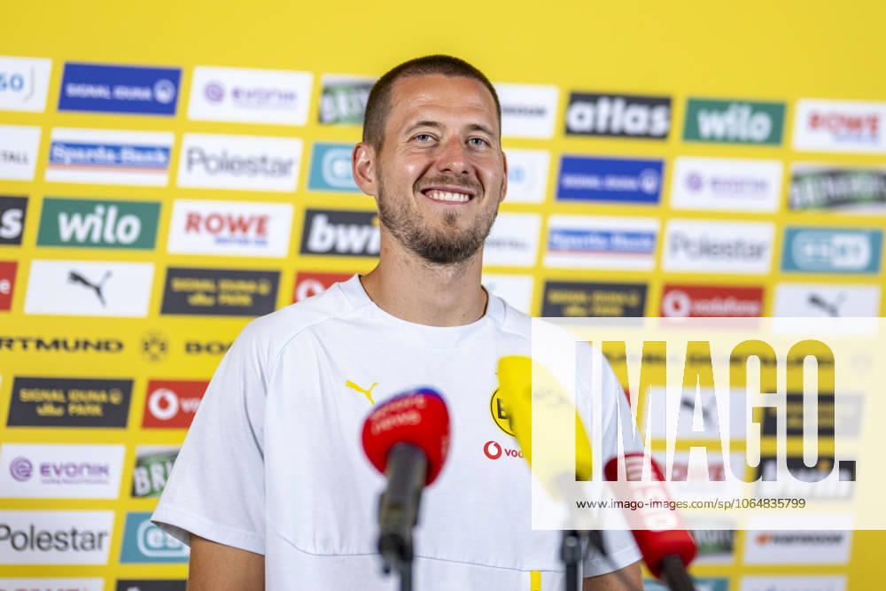 Football training camp of Borussia Dortmund in Saalfelden Waldemar Anton talks to journalists during the media round